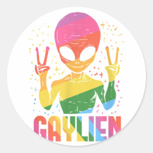 Mens Gaylien Gift For A Gay Alien Lover  Classic Round Sticker