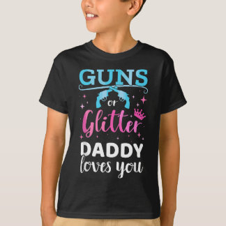 Mens Gender reveal guns or glitter daddy matching  T-Shirt