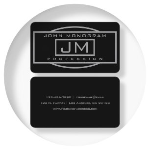 Men's Geometric Black & Grey Monogrammed Business  Business Card