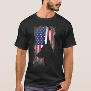 Mens German Shepherd American Flag Usa Patriotic T-Shirt