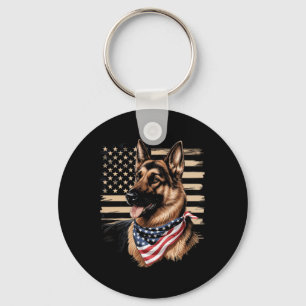 Mens German Shepherd Dog Aamerican Flag Patriot Key Ring