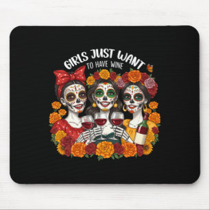 Mens Girls Want Wine Funny Halloween Day Of The Mouse Pad