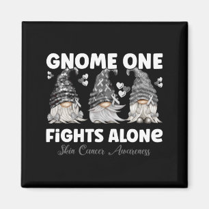 Mens Gnome One Fights Alone Black _ Skin Cancer Magnet
