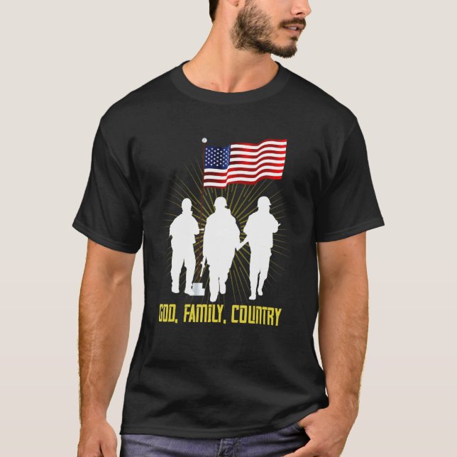 Mens God Family Country Proud Soldier American Pri T-Shirt (Front)