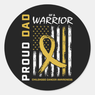 Mens Gold Proud Dad Childhood Cancer Awareness Men Classic Round Sticker