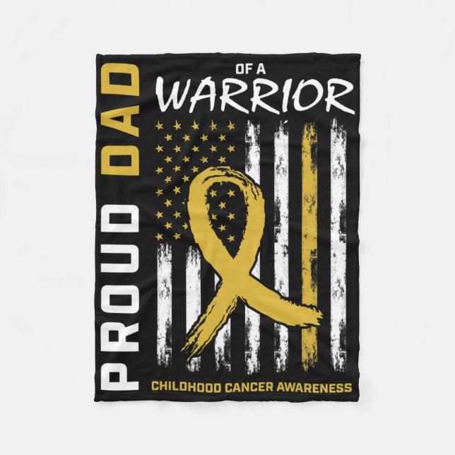 Mens Gold Proud Dad Childhood Cancer Awareness Men Fleece Blanket (Front)