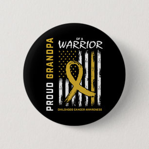Mens Gold Proud Grandpa Childhood Cancer Awareness 6 Cm Round Badge