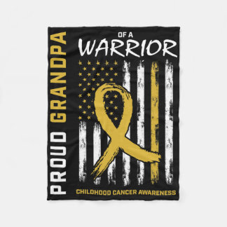Mens Gold Proud Grandpa Childhood Cancer Awareness Fleece Blanket