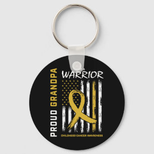 Mens Gold Proud Grandpa Childhood Cancer Awareness Key Ring