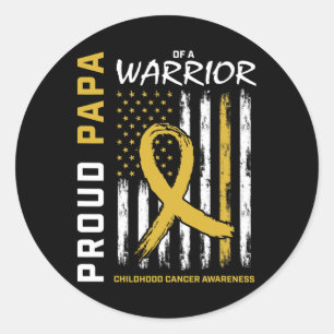 Mens Gold Proud Papa Childhood Cancer Awareness Am Classic Round Sticker