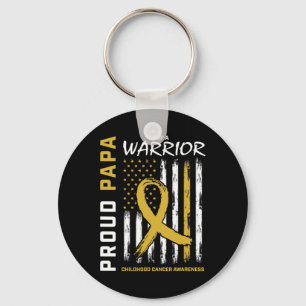 Mens Gold Proud Papa Childhood Cancer Awareness Am Key Ring