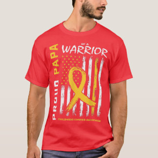 Mens Gold Proud Papa Childhood Cancer Awareness Am T-Shirt