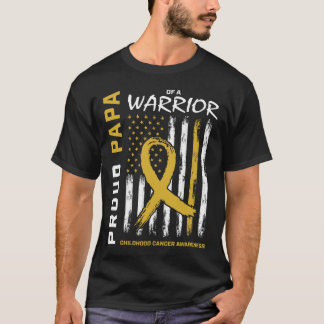 Mens Gold Proud Papa Childhood Cancer Awareness Am T-Shirt