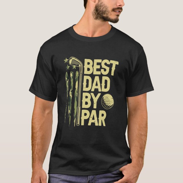 Mens Golf Best Dad By Par Daddy Golfer American Fl T-Shirt (Front)