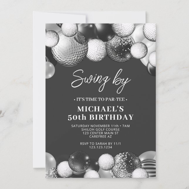 Men's Golf Partee Swing By Birthday Invitation (Front)