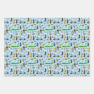 Men's Golfing Golf Sports Symbols Blue Gift Wrapping Paper Sheet