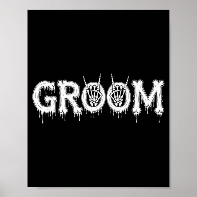 Mens Gothic Skeleton Bride And Groom Wedding Poster (Front)
