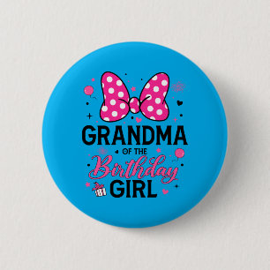 Mens Grandma Of The Birthday Girl Cute Pink Bow 6 Cm Round Badge
