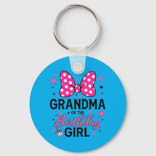 Mens Grandma Of The Birthday Girl Cute Pink Bow Key Ring
