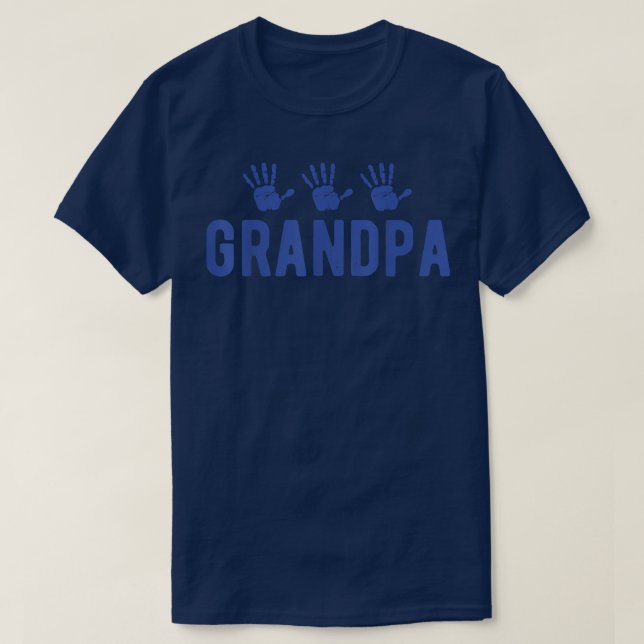 Mens Grandpa 3 blue hand prints  for proud grandfa T-Shirt (Design Front)