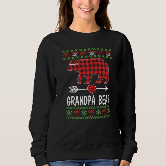 Mens Grandpa Bear Santa Red Plaid Family Pyjamas F Sweatshirt (Front)