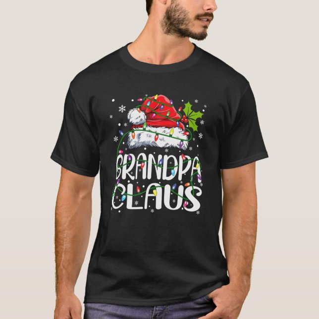 Mens Grandpa Claus Christmas Lights Pajama Family T-Shirt (Front)