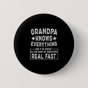 Mens grandpa knows everything funny vintage 6 cm round badge