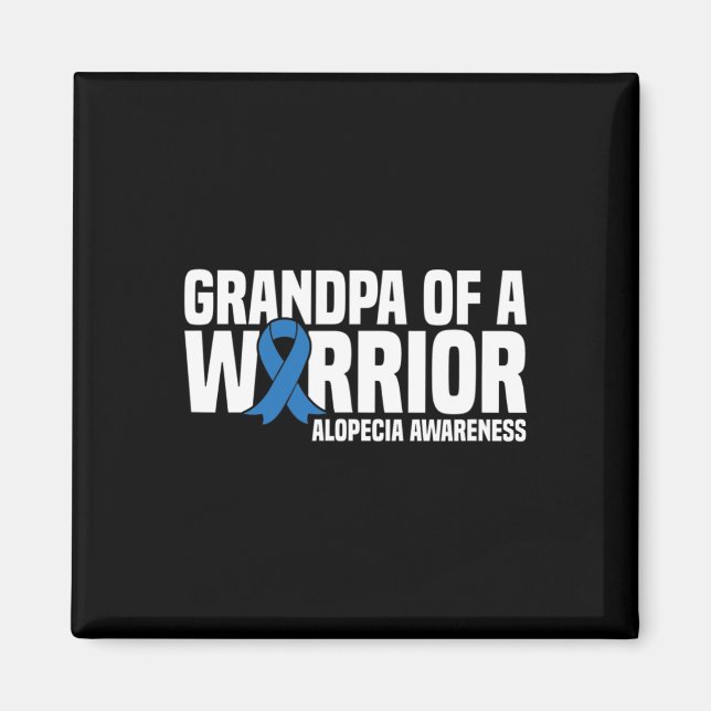 Mens Grandpa of a Warrior Blue Ribbon Alopecia Awa Magnet (Front)