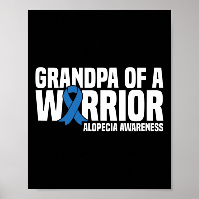 Mens Grandpa of a Warrior Blue Ribbon Alopecia Awa Poster (Front)