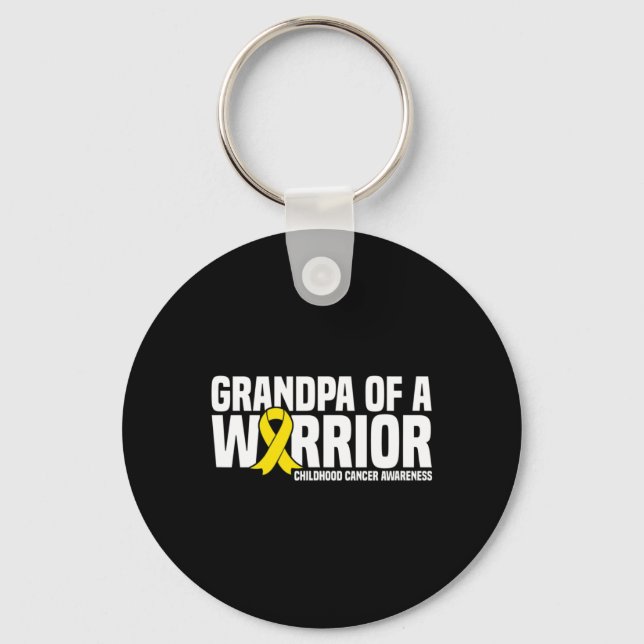 Mens Grandpa of a Warrior Ribbon Childhood Cancer  Key Ring (Front)