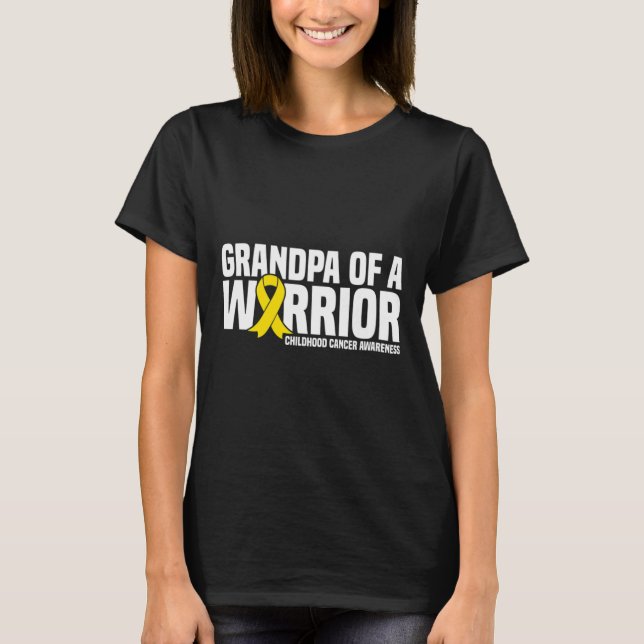 Mens Grandpa of a Warrior Ribbon Childhood Cancer  T-Shirt (Front)