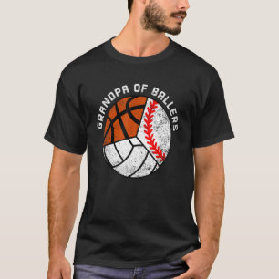 Mens Grandpa Of Ballers   Baseball Volleyball Bask T-Shirt