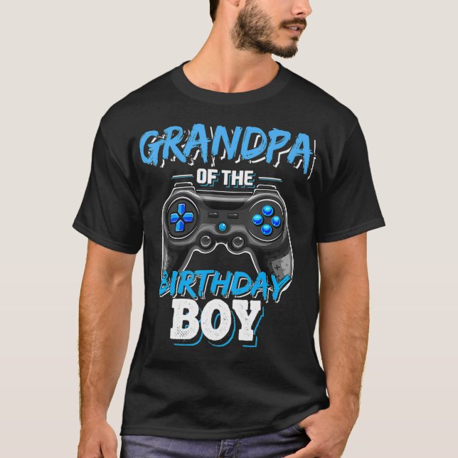 Mens Grandpa of the Birthday Boy Matching Video Ga T-Shirt (Front)