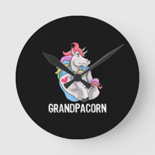 Mens Grandpacorn Unicorn Grandpa And Grandson Round Clock