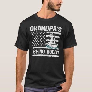 Mens Grandpa's Fishing Buddy American Flag Fishing T-Shirt