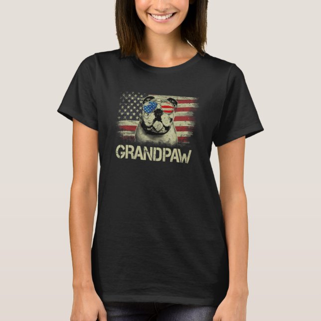 Mens Grandpaw English Bulldog Flag Sunglasses Bull T-Shirt (Front)