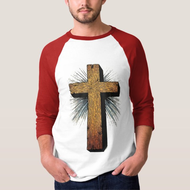 Men's Graphic Christian Cross Baseball Tee (Front)