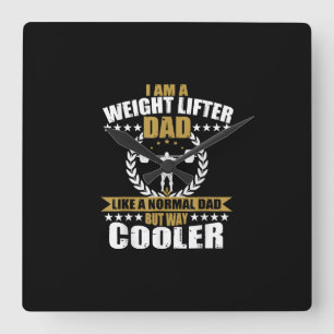 Mens Great Weightlifter Dad Gift Papa Gym T-Shirt. Square Wall Clock
