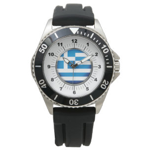 Men's Greece Flag Black Rubber Strap Watch 