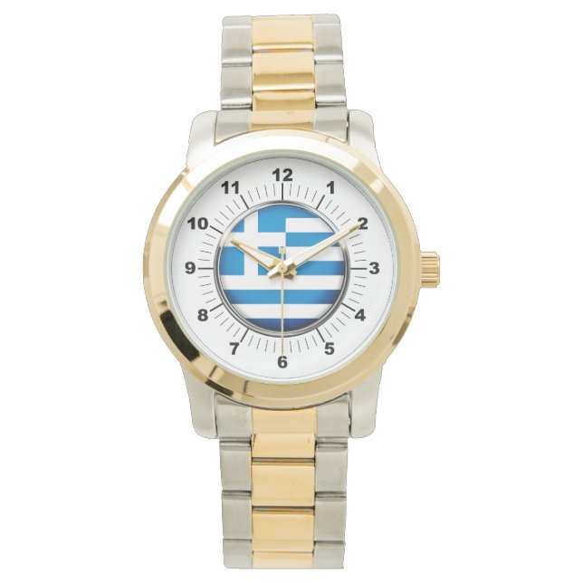 Men's Greece Flag Oversized Two-Tone Watch (Front)