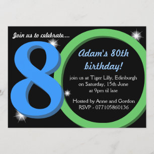 Mens Green / Blue Eightieth 80th Birthday Party Invitation