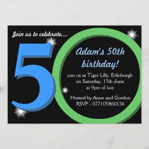 Mens Green / Blue fiftieth 50th Birthday Party Invitation