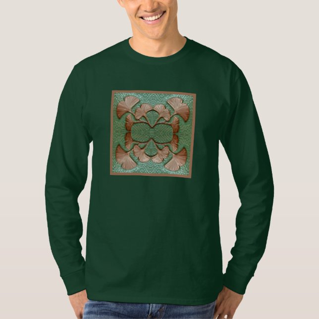 Men's green long sleeve Gingko T-shirt (Front)
