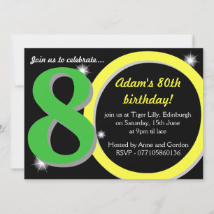Mens Green / Yellow Eightieth 80th Birthday Party Invitation