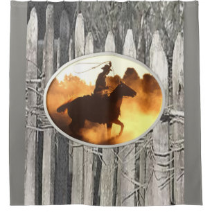 Mens grey cowboy fenced  showercurtain shower curtain