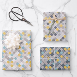 Men's Grey Gold Blue set of 3 Wrapping Pap Wrapping Paper Sheet