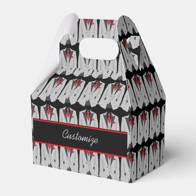 Men's Grey Suit and Red Tie Gable Favour Box (Front Side)