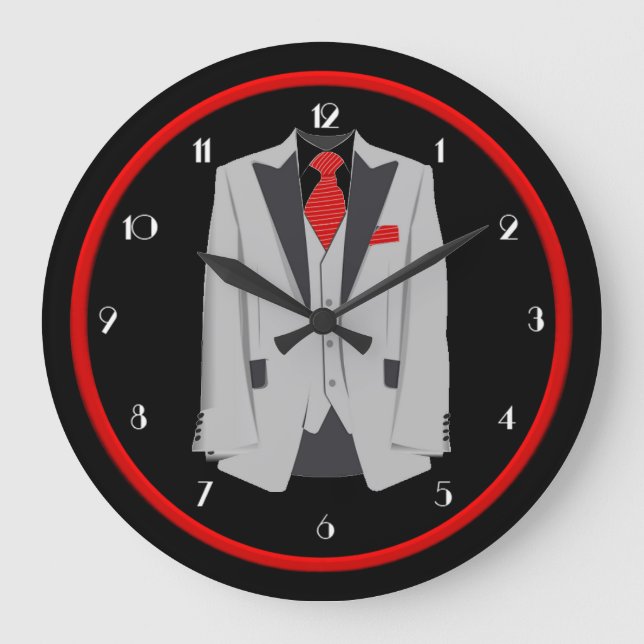 Men's Grey Suit and Red Tie Wall Clock (Front)