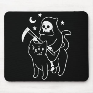 Mens Grim Reaper Riding A Cat Lazy Halloween Mouse Pad