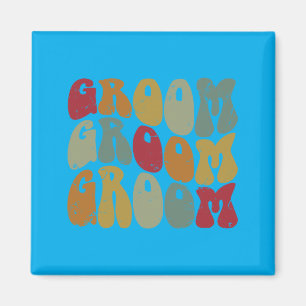Mens Groom Matching Bride Wedding Groovy Retro Magnet